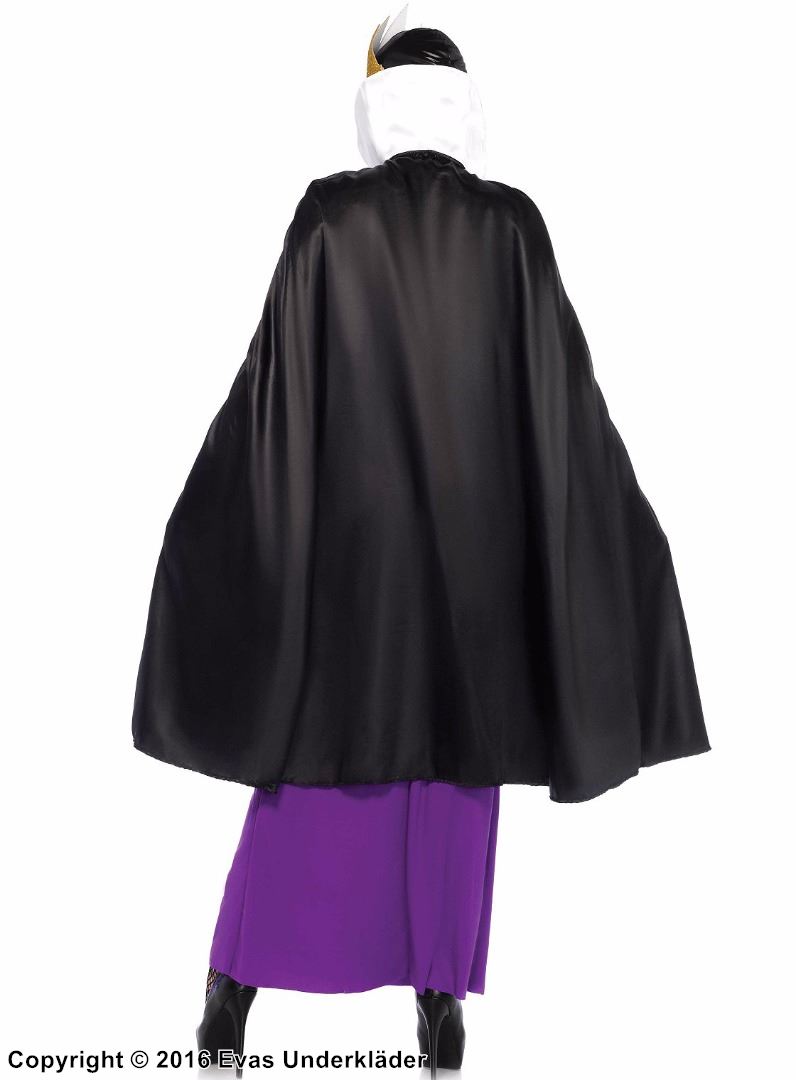 Evil Queen from Snow White, costume dress, belt, flared sleeves, cape